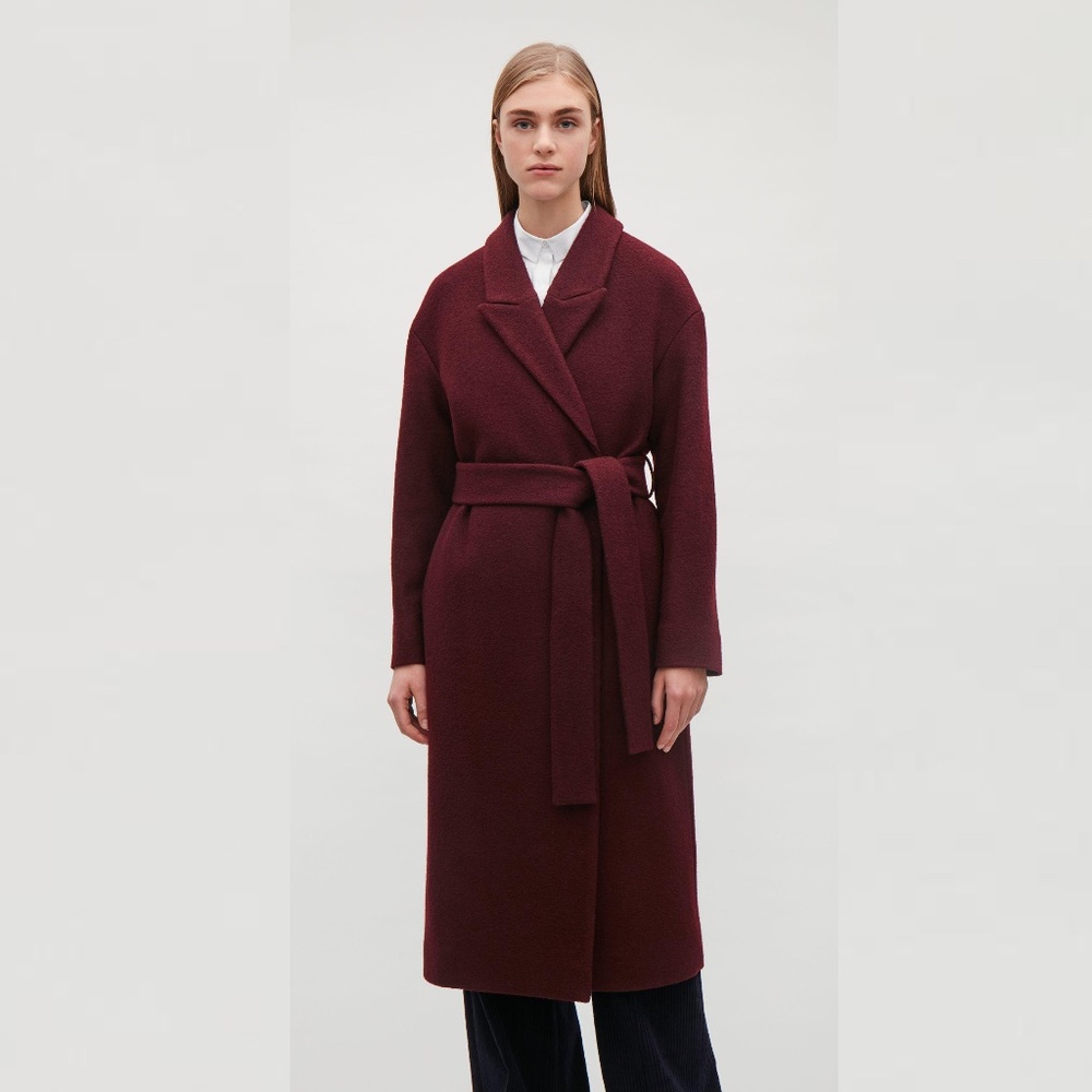 COS Belted Wool Coat in Burgundy